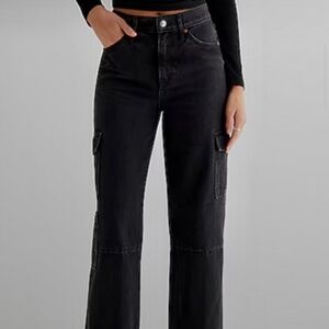 *NEW* EXPRESS High Waisted Washed Wide Leg Cargo Jeans